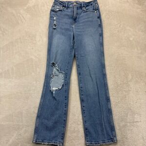 GOOD AMERICAN Jeans Women's 2/26 Destructed High Rise Straight Leg Medium Wash